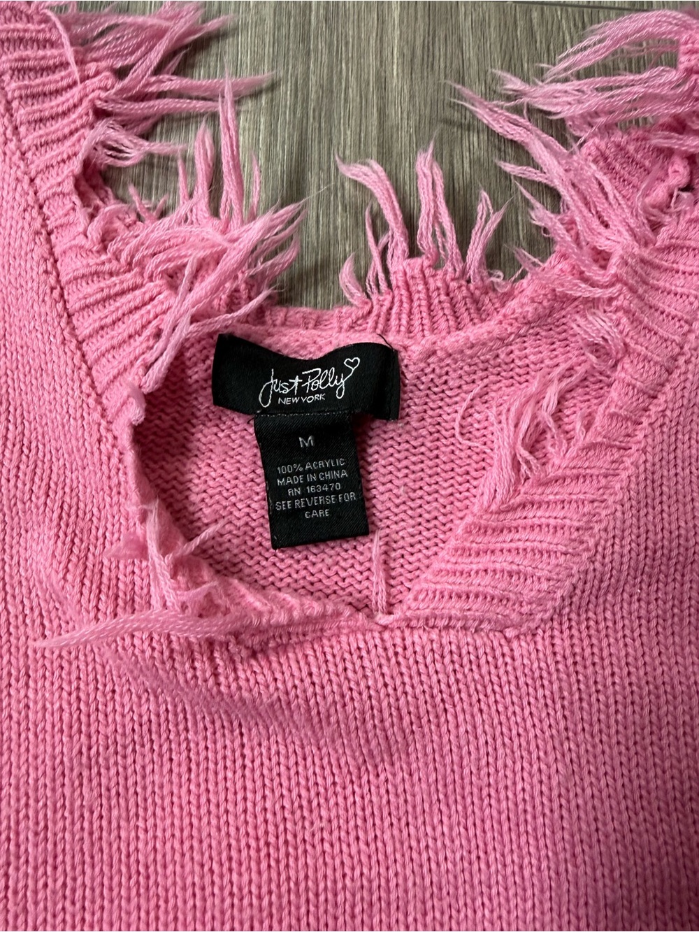 Just Polly Pink Daisy Distressed Fringe Crop Sweater M Y2K Floral Knit Grunge - Picture 3 of 13